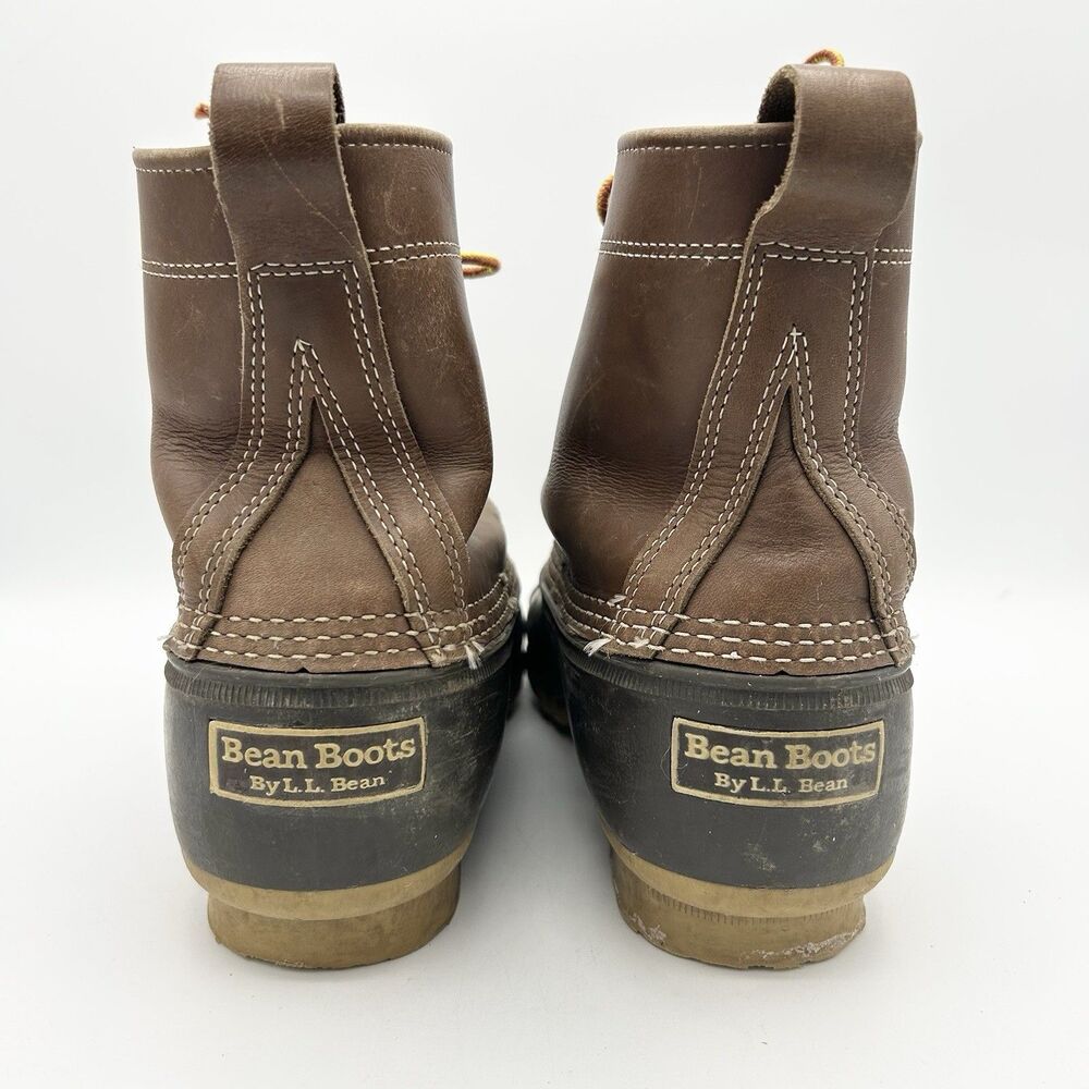 VINTAGE L.L. Bean Boots Duck Boots USA Distressed Leather Rubber Lace Up 10 - Picture 4 of 8